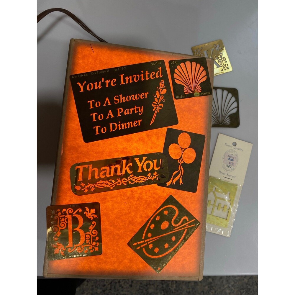 Vintage Hand Embossing Set – Lighted Embossing Box + Brass Stencils
